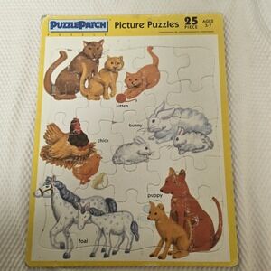 Baby Farm Animals~Educational 25-pc Vintage Patch Frame Tray Puzzle kitten chick